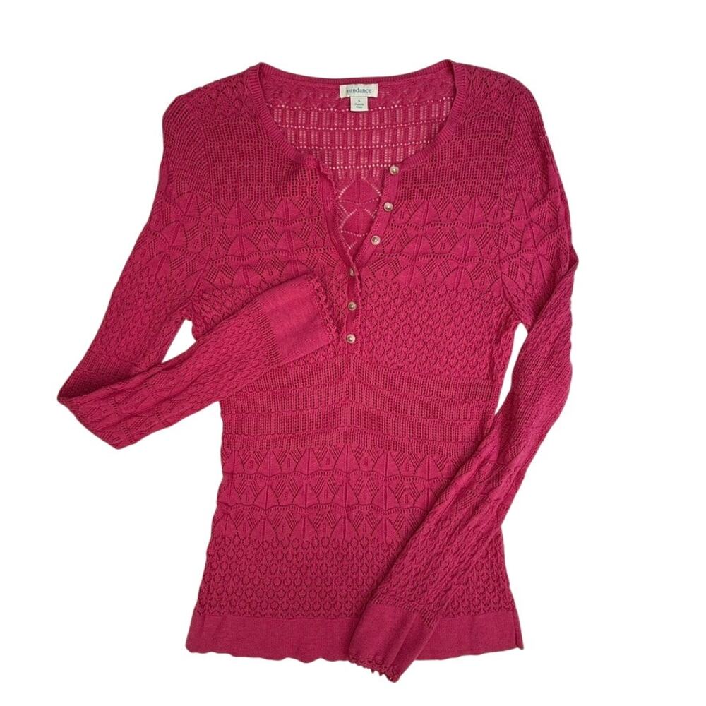 Sundance Womens S Pink Pointelle Henley Sweater Cotton Modal Boho